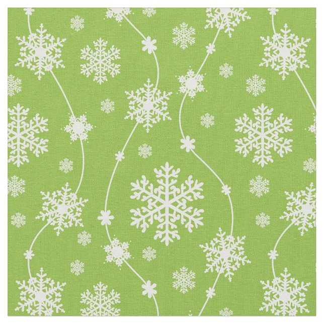 Bright Lime Green Winter White Snowflake Muster Stoff (Nahaufnahme)