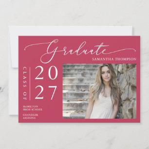 Bright Magenta Minimalistisch School Abschluss Fot Einladung