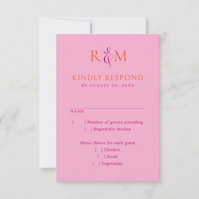 Bright Magenta Orange Simple Monogram Wedding RSVP Karte (Vorderseite)
