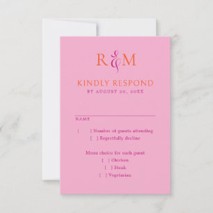 Bright Magenta Orange Simple Monogram Wedding RSVP Karte