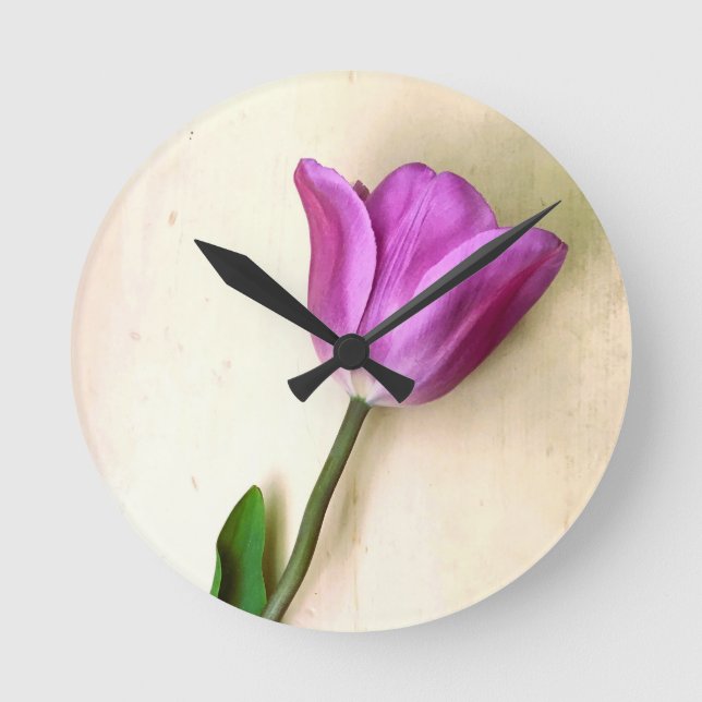 Bright Magenta Tulip Runde Wanduhr (Vorderseite)