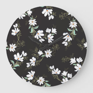 Bright Magnolia Floral Nahtloses Muster Große Wanduhr