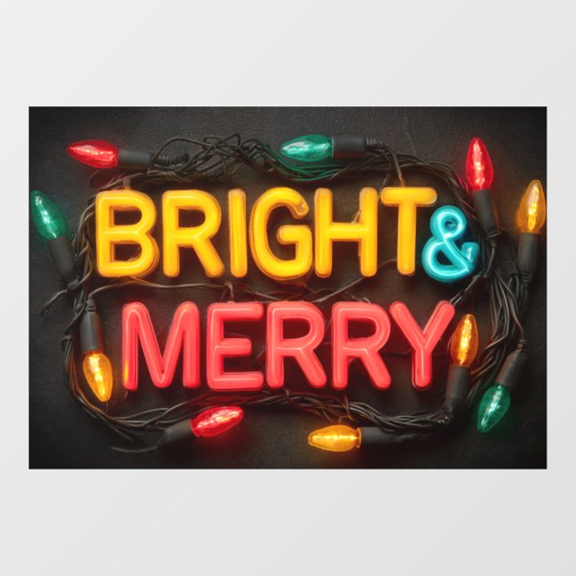 "Bright & Merry" leuchtendes Neon Sign Fensteraufkleber (Blatt)