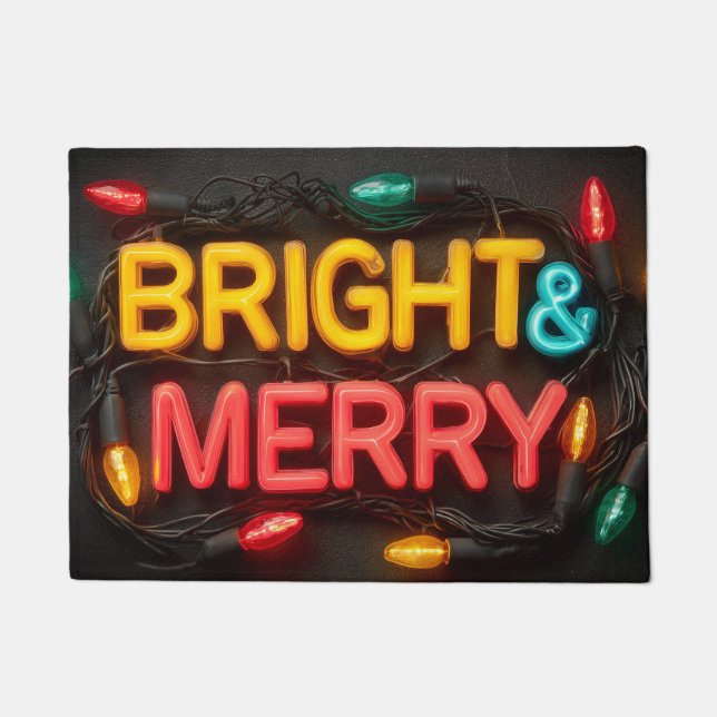 "Bright & Merry" leuchtendes Neon Sign Fußmatte (Vorderseite)