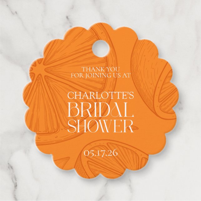 Bright Minimalist Citrus Bridal Shower Geschenkanhänger (Vorderseite)