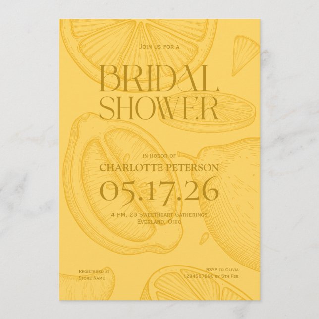 Bright Minimalist Citrus Bridal Shower invite Einladung (Vorderseite)