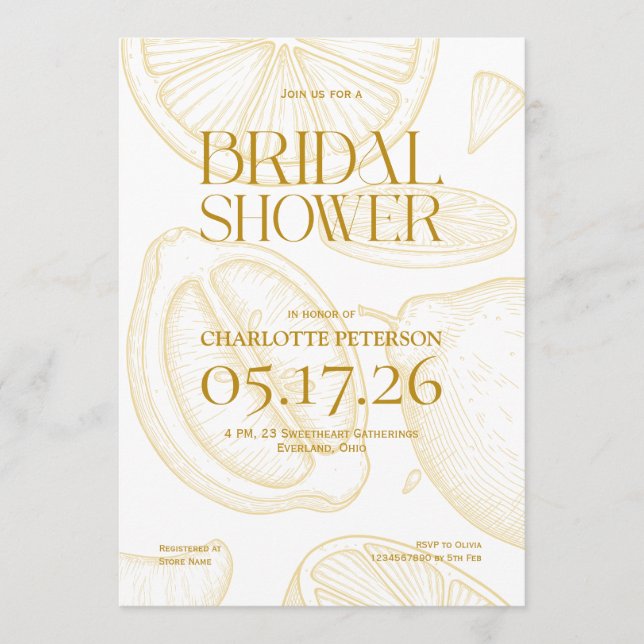 Bright Minimalist Citrus Bridal Shower invite Einladung (Vorderseite)