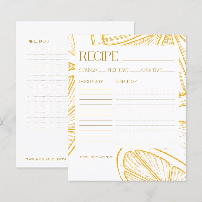 Bright Minimalist Citrus Bridal Shower RECIPE CARD (Vorne/Hinten)