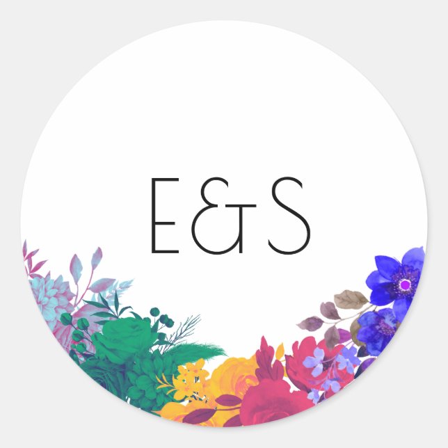 Bright Multicolor Floral Wedding Runder Aufkleber (Vorderseite)