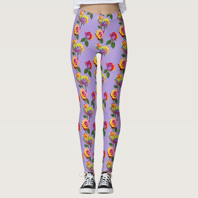 Bright Multicolored Roses In Rainbow Shades  Leggings (Vorderseite)