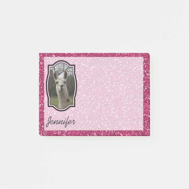 Bright N Sparkling Llama in Hot Pink Post-it Klebezettel (Vorderseite)