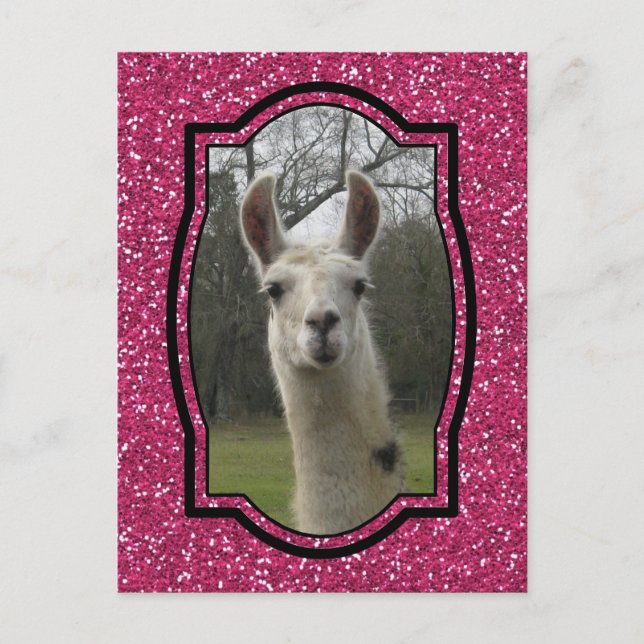 Bright N Sparkling Llama in Hot Pink Postkarte (Vorderseite)