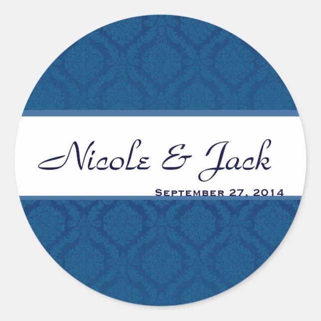 BRIGHT NAVY BLUE Diamond Damask Wedding Sticker (Vorderseite)