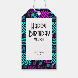 Bright Neon Geometric Muster Black Birthday Geschenkanhänger
