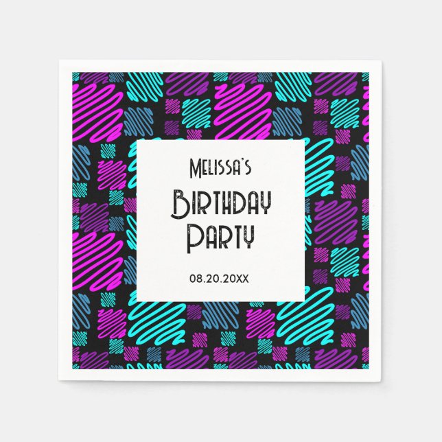 Bright Neon Geometric Muster Black Birthday Serviette (Vorderseite)