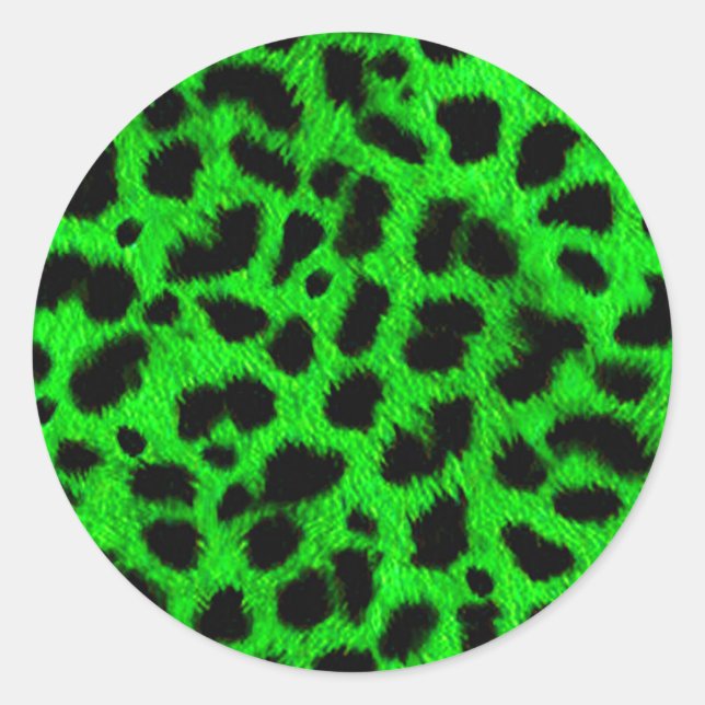 BRIGHT NEON GREEN LIMONE SCHWARZE TIERDRUCKPATTER RUNDER AUFKLEBER (Vorderseite)