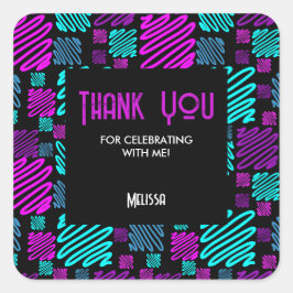 Bright Neon Lila Blue Geometric Vielen Dank Quadratischer Aufkleber
