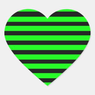 Bright Neon Lime Green und Black Stripes Herz-Aufkleber