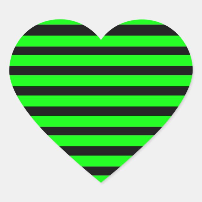 Bright Neon Lime Green und Black Stripes Herz-Aufkleber (Vorderseite)