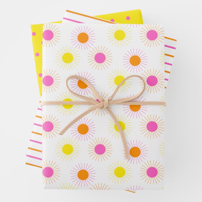Bright Neon Sonnenscheinstreifen und Punkte Geschenkpapier Set (Beispiel)