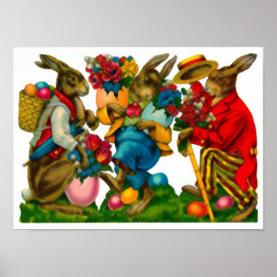 Bright Oaster Bunnies Vintag Poster