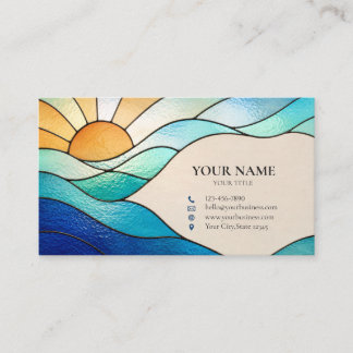 Bright Ocean Sunrise Stained Glass Business Card Visitenkarte