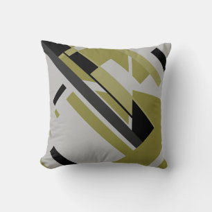Bright Olive Black Gray Geometric Diagonal Motif Kissen