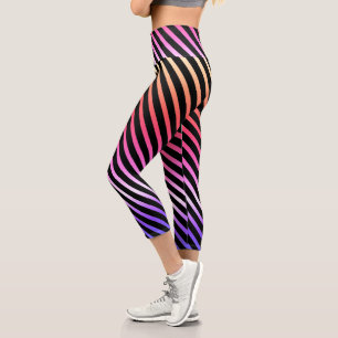 Bright Ombre Geometric Stripes Capri Leggings