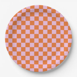 Bright Orange Checked Pappteller