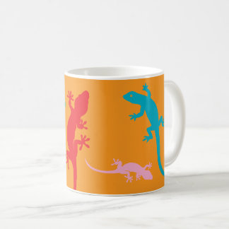 Bright Orange Coffee Cup with Colorful Lizards Kaffeetasse