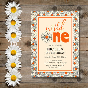 Bright Orange Daisies Girl Wild 1. Geburtstag Einladung