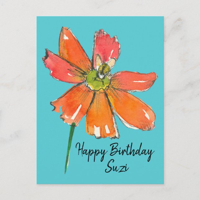 Bright Orange Daisy Blume Happy Birthday Postkarte (Vorderseite)