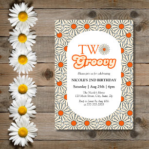 Bright Orange Daisy Floral Groovy 2. Geburtstag Einladung