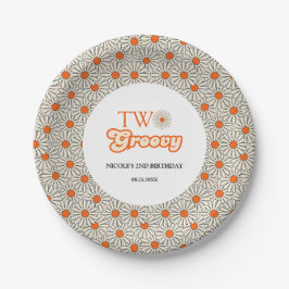 Bright Orange Daisy Floral Groovy 2. Geburtstag Pappteller