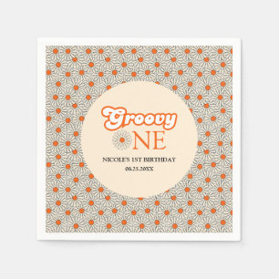 Bright Orange Daisy Groovy Arch 1. Geburtstag Serviette