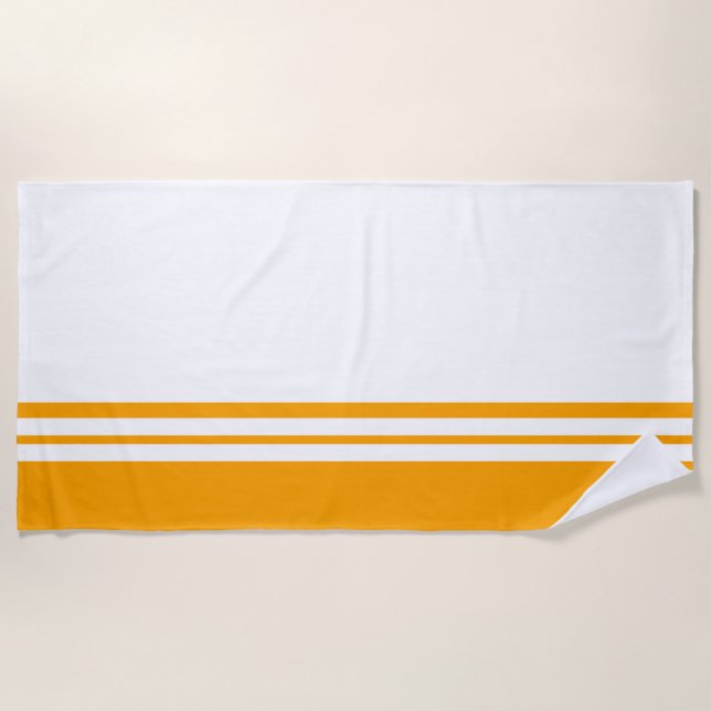 Bright Orange Edge Racing Stripes weißer Hintergru Strandtuch (Vorderseite)