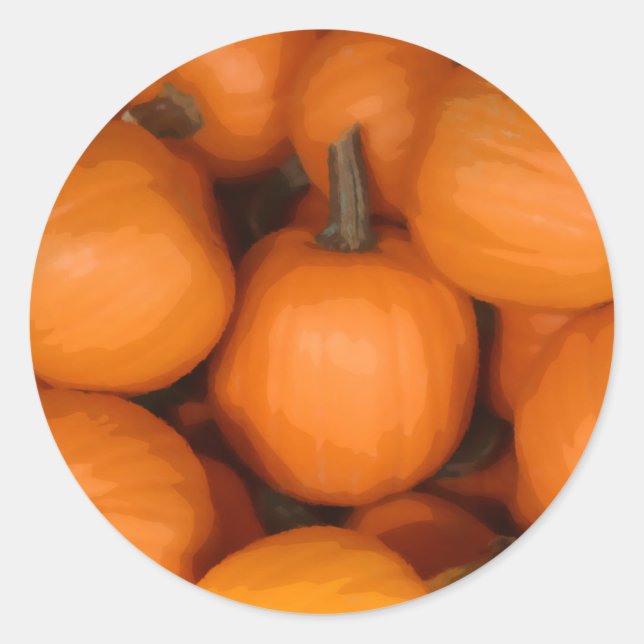 Bright Orange Fall Pumpkins Herbstmalerei Runder Aufkleber (Vorderseite)