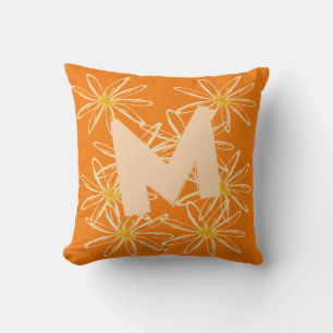 Bright Orange Floral Pillow Kissen