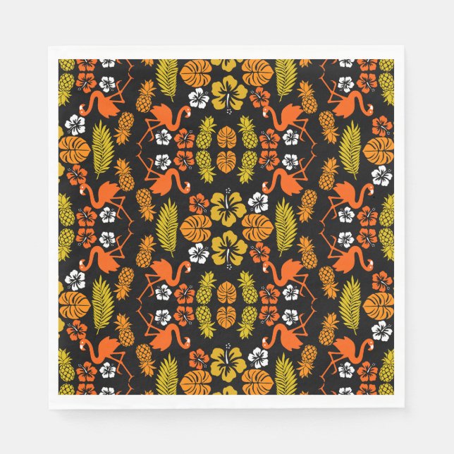 Bright Orange Floral Tropical Gemustert Serviette (Vorderseite)