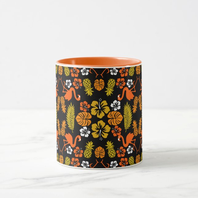 Bright Orange Floral Tropical Gemustert Tasse (Zentrum)