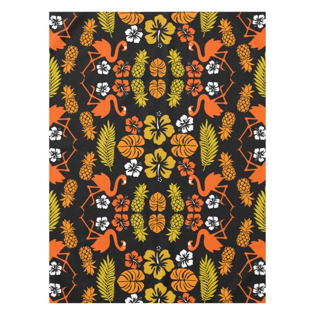 Bright Orange Floral Tropical Gemustert Tischdecke (Vorderseite)