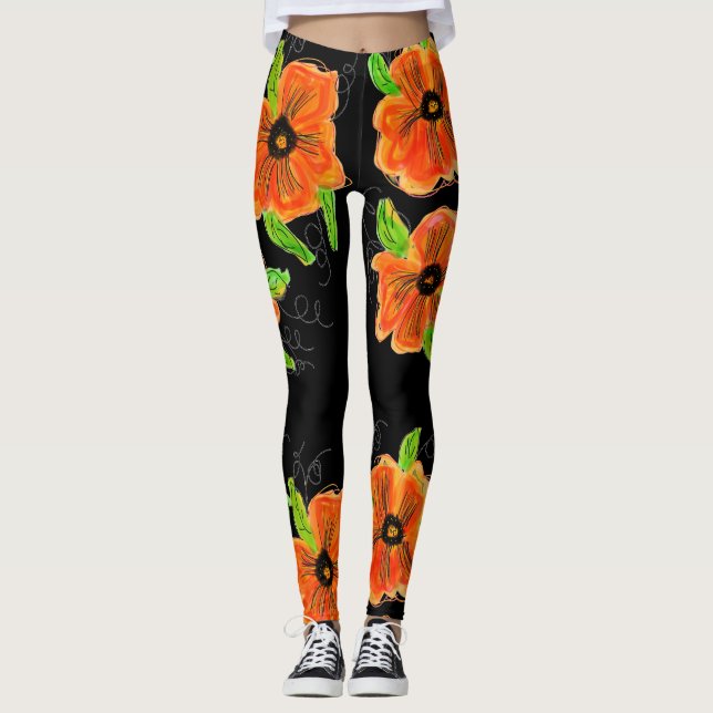 Bright Orange Flows Leggings (Vorderseite)