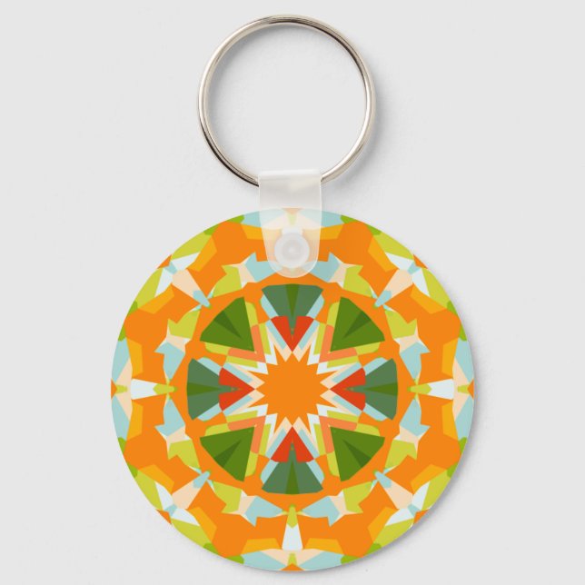Bright Orange Fun Green Star Boho Kitsch Eclectic Schlüsselanhänger (Vorderseite)