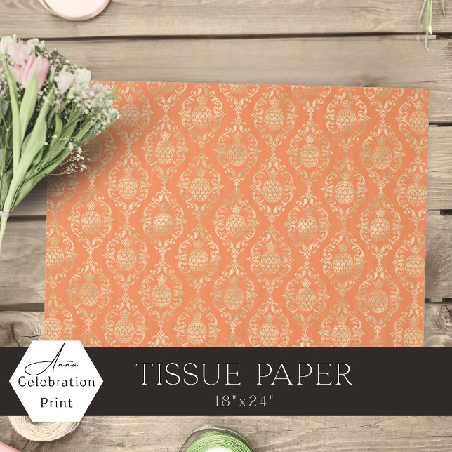 Bright Orange Gold Pineapple Damask  Seidenpapier (Von Creator hochgeladen)