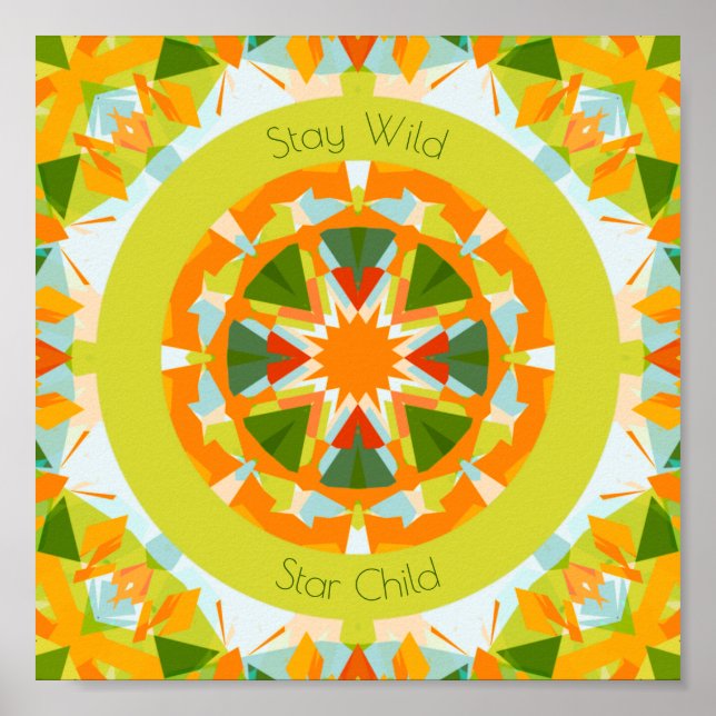 Bright Orange Green Bleibe Wild Star Child Kinderz Poster (Vorne)