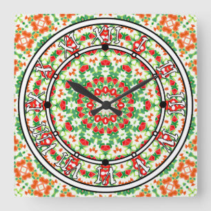 Bright Orange Green modische Bandana Shawl Quadratische Wanduhr