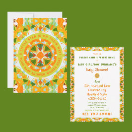 Bright Orange Green Star Baby Girl’s Boy’s Shower Einladung