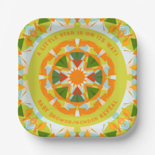 Bright Orange Green Star Baby Girl's Boy's Shower Pappteller