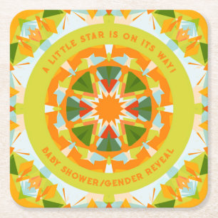 Bright Orange Green Star Baby Girl's Boy's Shower Rechteckiger Pappuntersetzer