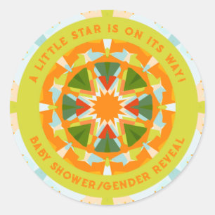 Bright Orange Green Star Baby Girl's Boy's Shower Runder Aufkleber